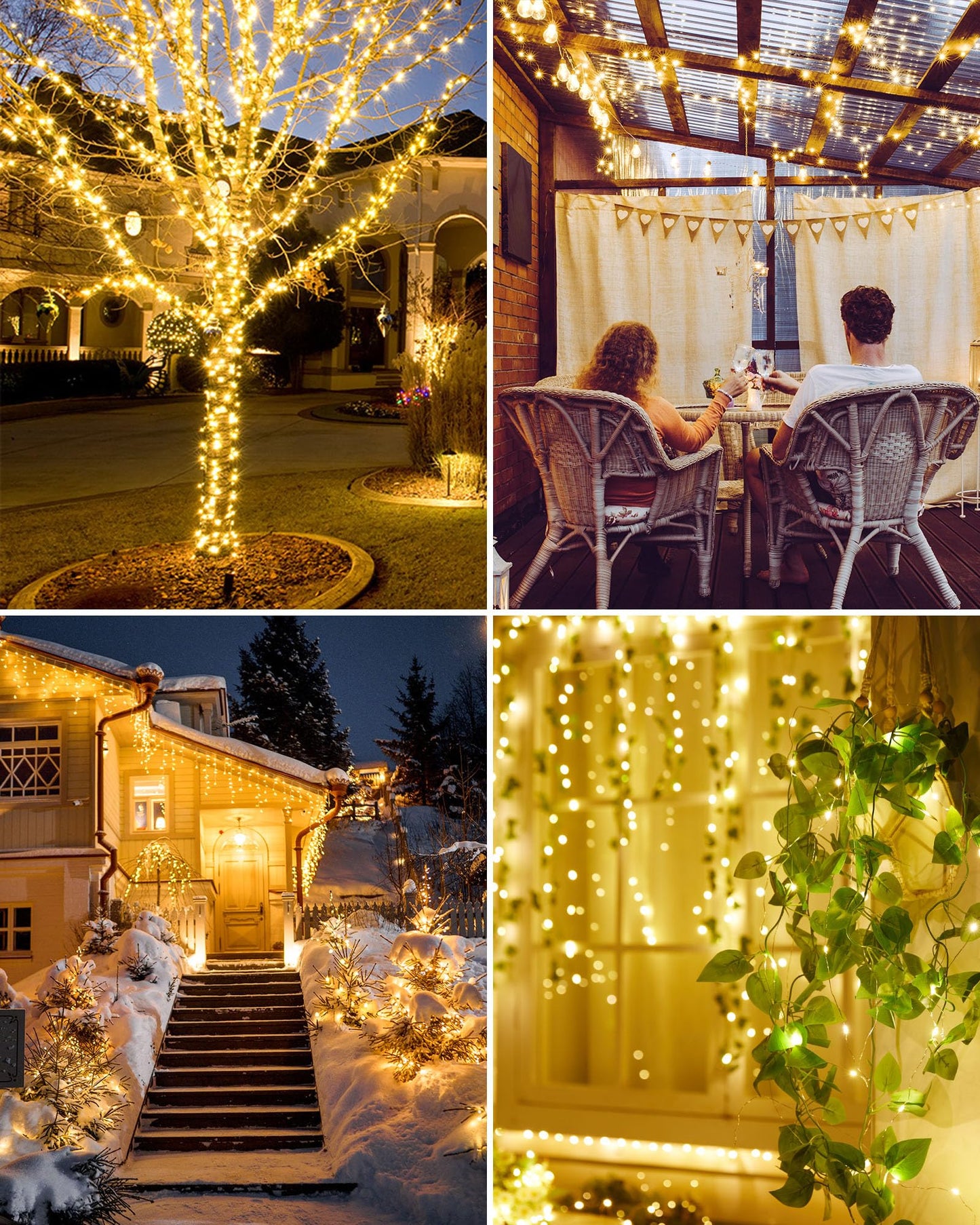 Minetom Guirlande lumineuse solaire d'extérieur, 10 m, 100 LED, 8 modes, éclairage de balcon pour arbre, terrasse, fête de Noël, décoration de mariage (blanc chaud)