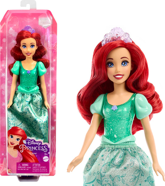 Jouets Mattel Disney Princess, poupée de mode Ariel, look étincelant avec cheveux roux, yeux bleus et accessoire diadème, inspiré du film La Petite Sirène