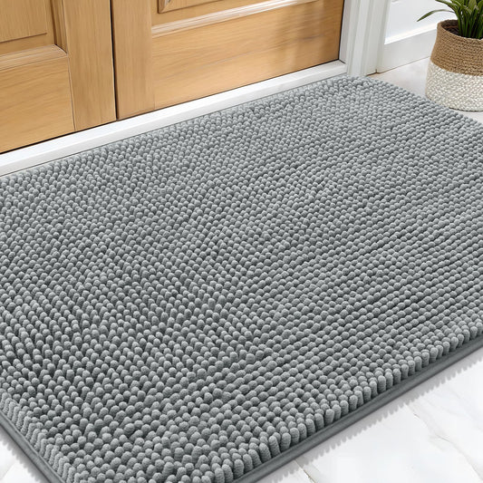 OLANLY Dog Door Mat for Muddy Paws 30x20, Absorbs Moisture and Dirt, Absorbent Non-Slip Washable Mat, Quick Dry Chenille, Mud Mat for Dogs, Entry Indoor Door Mat for Inside Floor, Grey