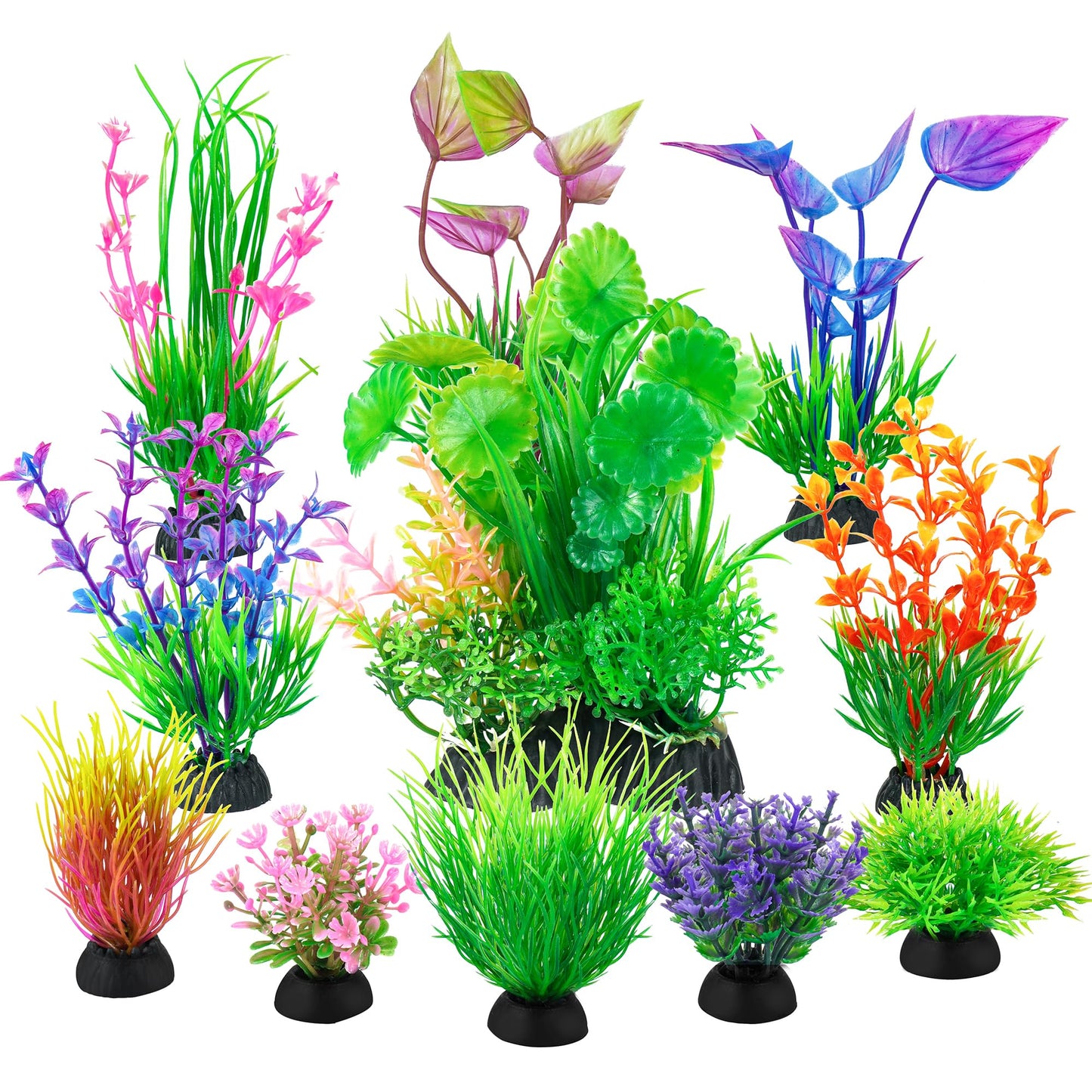 Ameliade Décorations pour aquarium Plantes artificielles en plastique pour aquarium Ensemble de décorations pour aquarium Betta Poisson rouge Tortue Accessoires pour aquarium Herbe Petit kit de décorations pour aquarium (11 pièces)