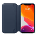 Funda tipo libro de cuero para iPhone 11 Pro Max de Apple, color azul marino, ajuste fino, compatible con carga inalámbrica