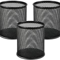 MaxGear Pen Holder, 3 Pack Pen Holder for Desk, Premium Mesh Metal Pencil Holder with Non-Slip EVA Pad, Desk Accessories & Workspace Organizers for Home, School & Office, Black, 3.7’’ Tall