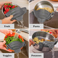 Kitchen Gizmo Snap N' Strain - Silicone Pasta Strainer Clip-On for Pots and Pans - Heat Resistant Colander for Vegetables and Noodles - Kitchen Gadgets for Cooking - Space-Saving Design - Grey