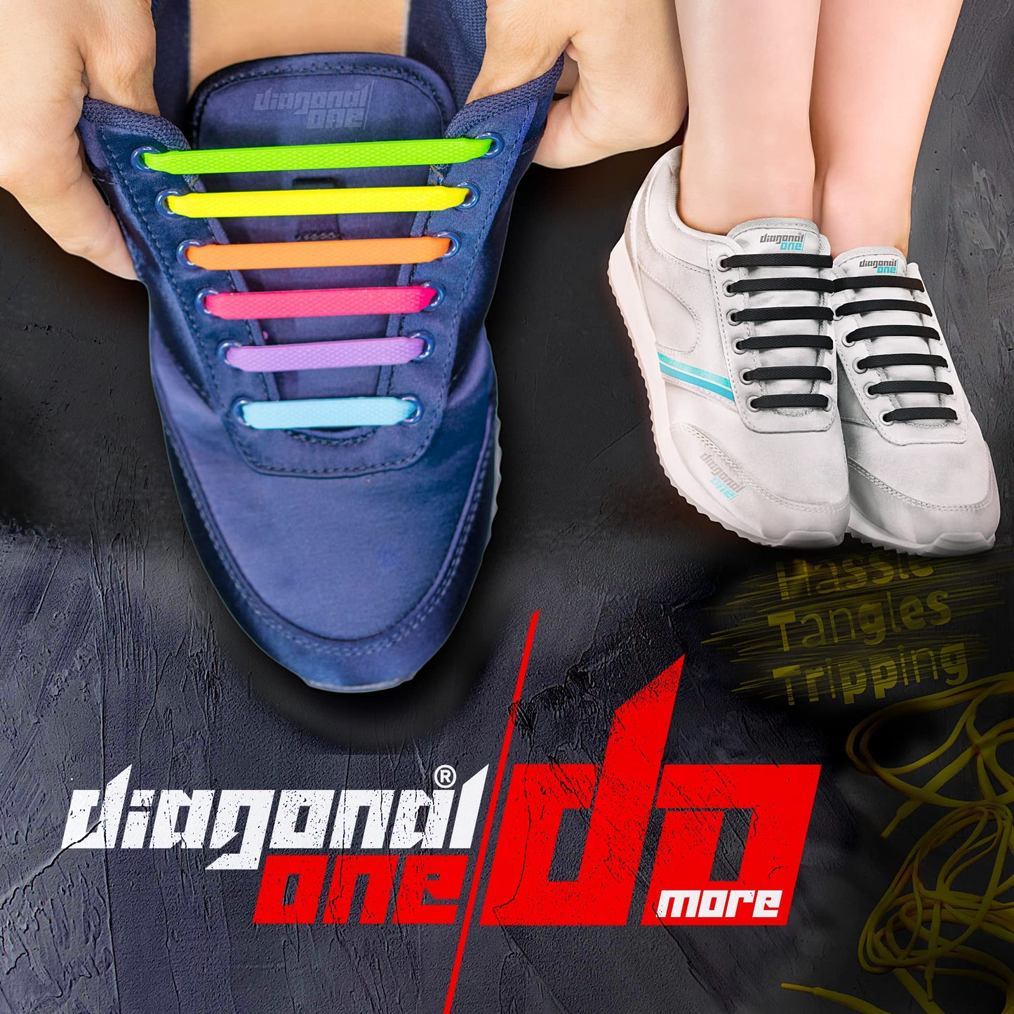 DIAGONAL ONE Multicolor Elastic No Tie Shoe Laces for Adults Sneakers & Kids Sneakers fits Mens, Womens, Unisex Rubber Shoes Tieless Shoelaces for Easy Slip On Sneakers Set of Shoe Laces for Sneakers