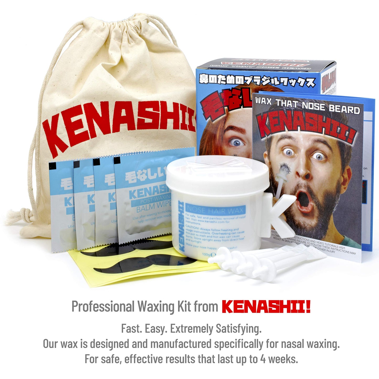 Kit d'épilation du nez KENASHII | 100 g de cire, 24 applicateurs | Kit d'épilation pour hommes et femmes | Comprend des lingettes baume et des protège-moustaches | Dure jusqu'à 5 semaines