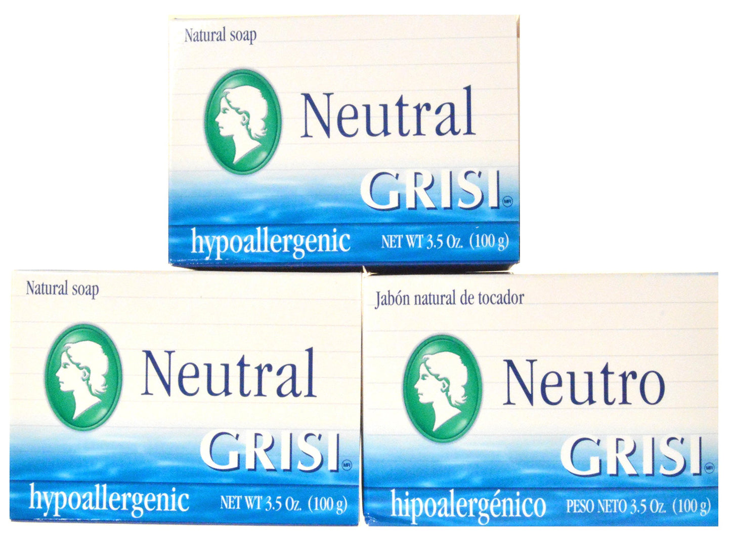 Grisi HypoAllergenic Clean Neutral Soap Bar, No Chemical, Color, Aroma, 3 Count, 10.5 Ounce