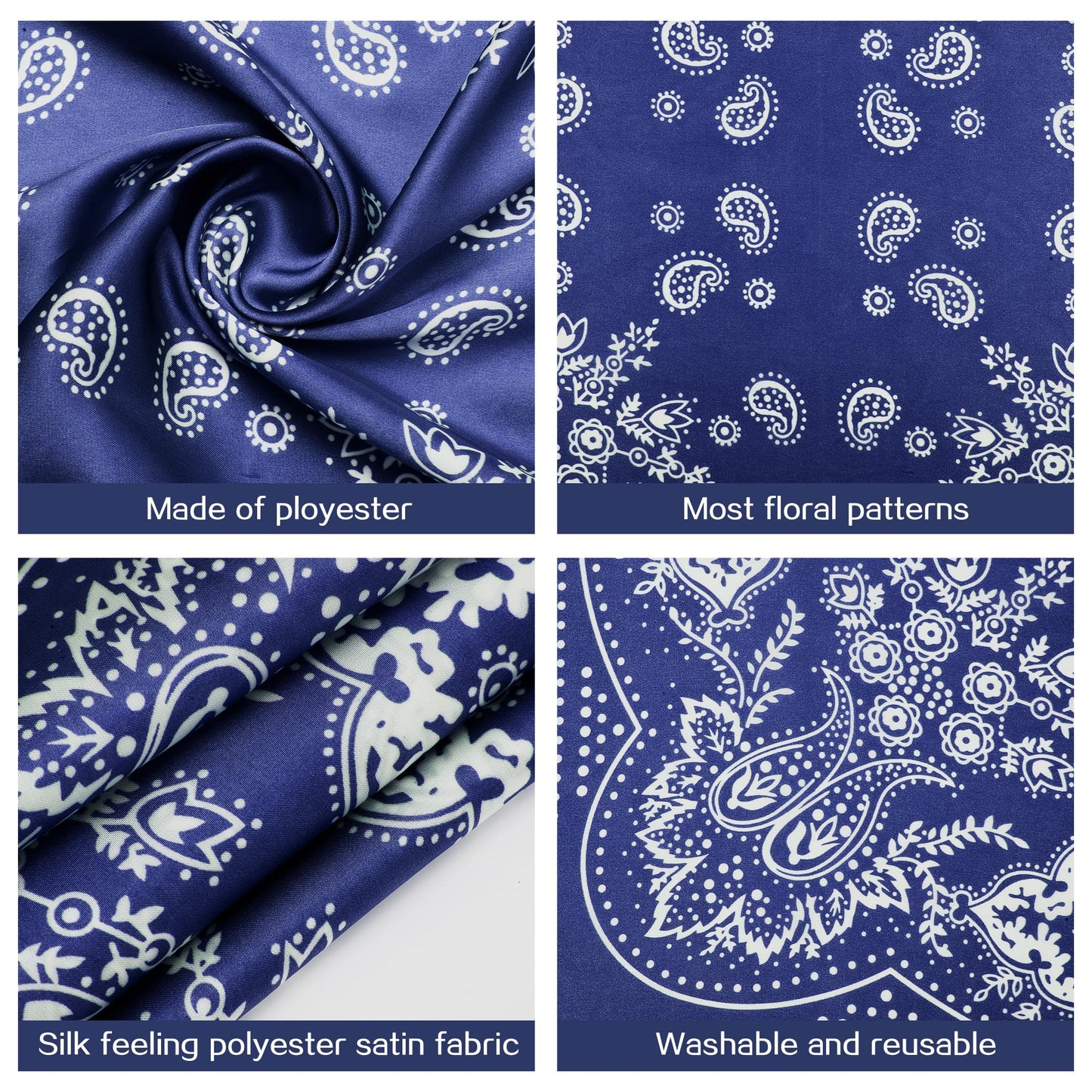 DOOBO 1 Pcs 27.5 Inches Satin Head Scarf Hair Scarf Silk Head Scarf Silk Bandana Silk Hair Wrap Neck Scarf Square Scarf for Women Girls(Blue)