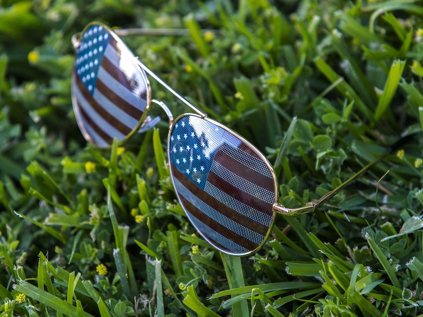 Lunettes de soleil décoratives fantaisie Goson American Flag Mirror Aviator (dorées)