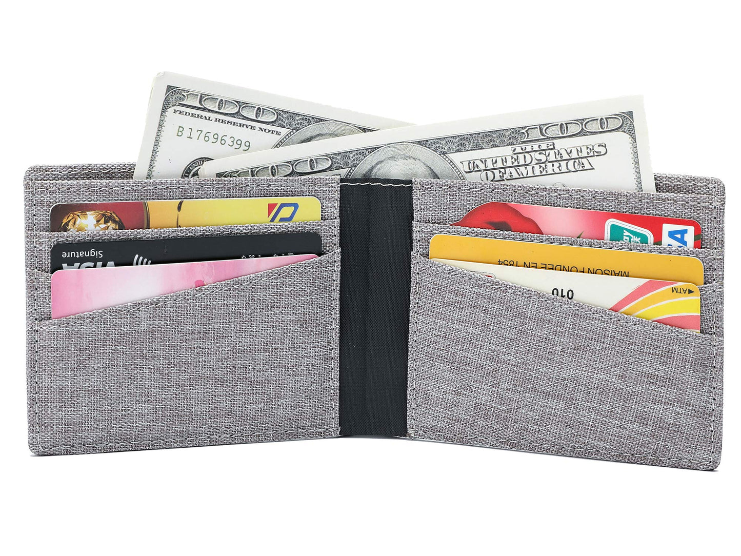 Mens Fabric Wallets Bifold RFID Blocking Minimalist Boys Thin Small Pocket Wallet Slim (light grey)