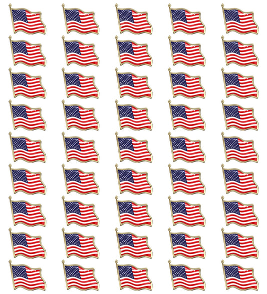 50 PCS American Flag Lapel Pin Waving for Veterans Independence Memorial Day Decorations Gifts USA Flag Pins 4th of July Accessaries