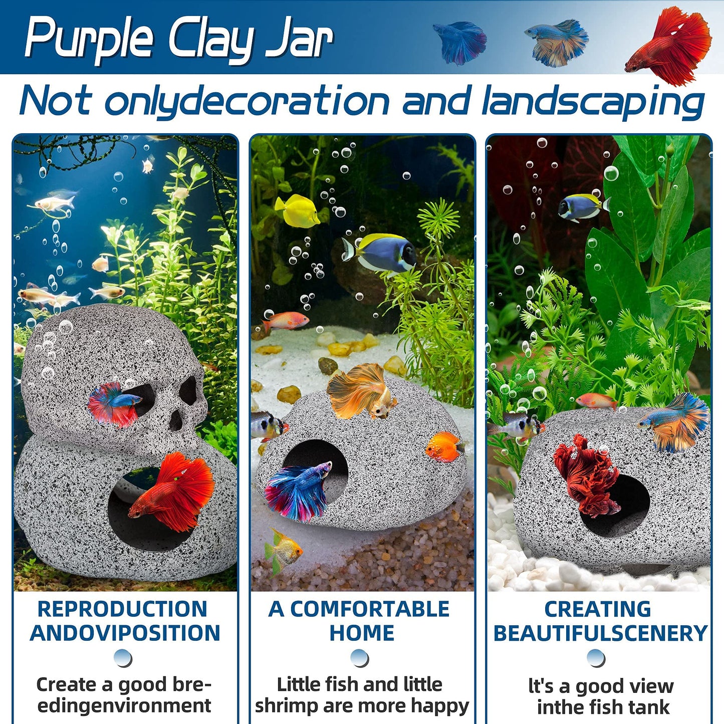 Aquarium Decorations Cave Betta Fish Tank Accessories Rock Cave Decor for Shrimp Cichlid Hiding Breeding Small Fish Bowl Hide Decoration Betta Toys Hideout Stones House（Medium）