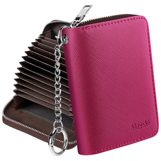 Mayski Credit Card Holder, Zipper Credit Card Wallet for Women, Small Accordion Card Cases Holder, KeyChain Wallet, Burgundy