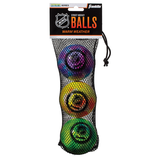 Franklin Sports NHL Hockey Balls - No Bounce Outdoor Street + Roller - Official Size - 3 Pack - Assorted Colors