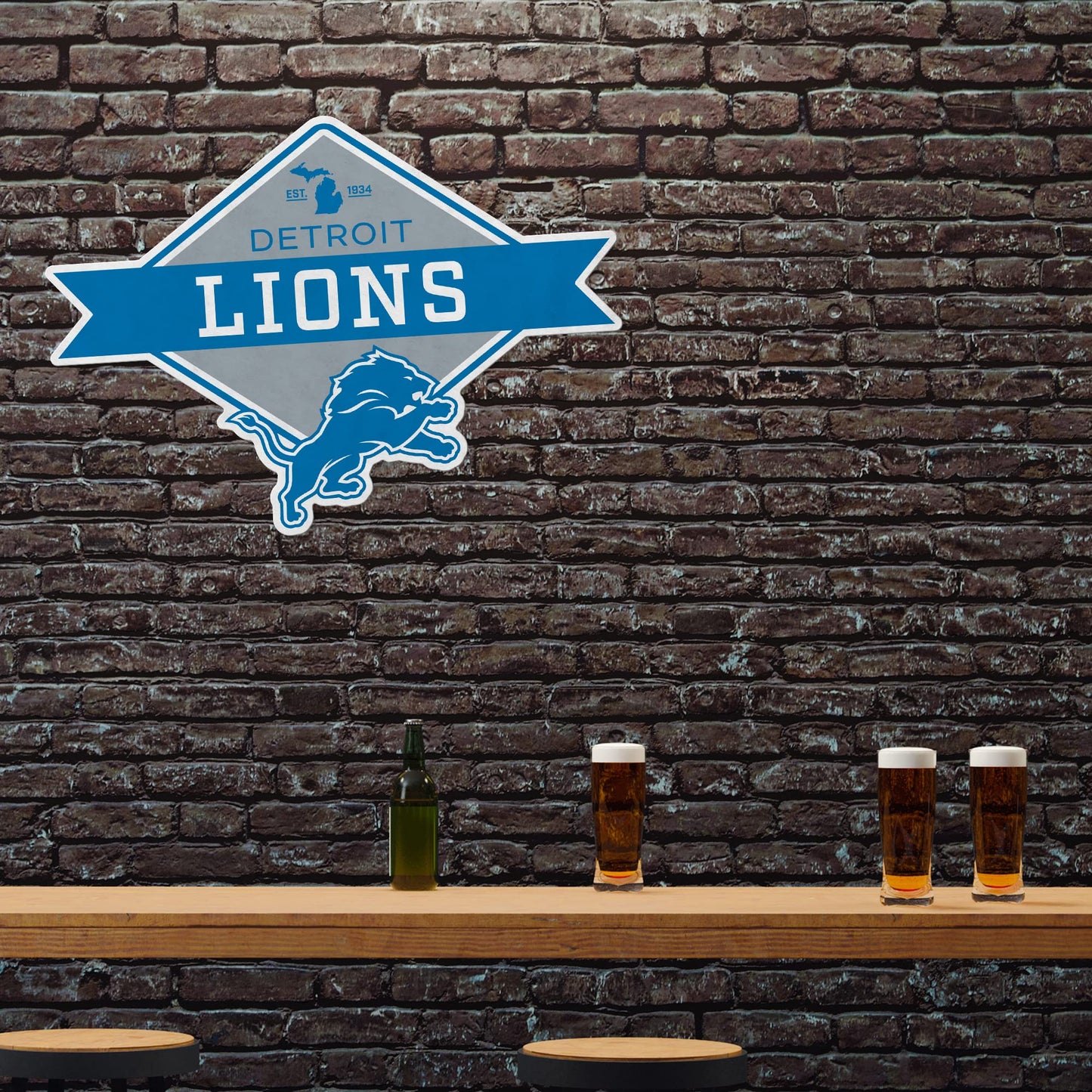 Banderín de corte en forma de diamante de los Detroit Lions de la NFL de Rico Industries: decoración para el hogar y la sala de estar, fieltro suave, fácil de colgar, 18 x 0,10 x 18