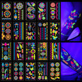 20 Sheet Glow in The Dark Temporary Tattoos 160+Styles Blacklight UV Neon Body Face Paint,Fake Tattoo Stickers for Women,Adult, Rave Festival Accessory Decorations,Glow in The Dark Party Supplies