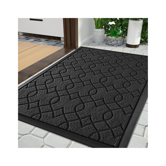 Tapis de porte d'entrée Yimobra pour extérieur et intérieur, 29,5 x 17, tapis de porte robuste toutes saisons, tapis d'entrée extérieur, tapis d'accueil extérieur robuste toutes saisons, tapis d'entrée antidérapant pour porche et patio, noir