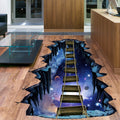 RW-82002 3D Floor Stickers Galaxy Interstellar Space Suspension Bridge Floor Stickers Removable Illusion Waterproof Floor Wall Decor for Kids Bedroom Living Room Nursery Home Decoration