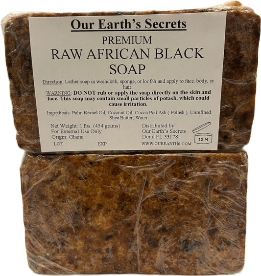 Our Earth's Secrets Raw African Black Soap, 1 lb.