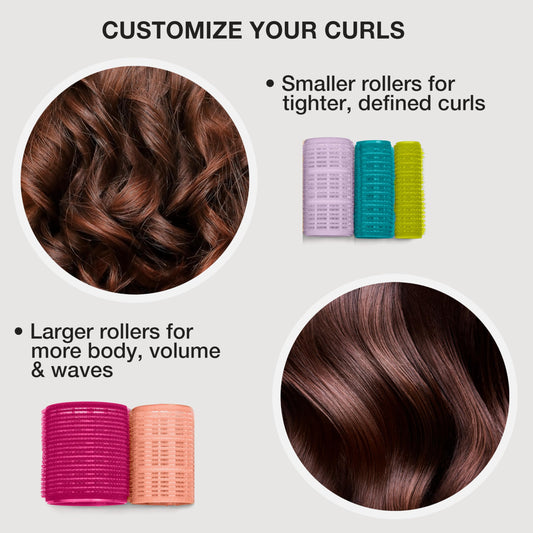 Conair Heatless Curlers- heatless curls overnight - Hair Rollers for Lift & Volume - Assorted Sizes and Colors - Velcro Rollers - 31 Count w/storage case