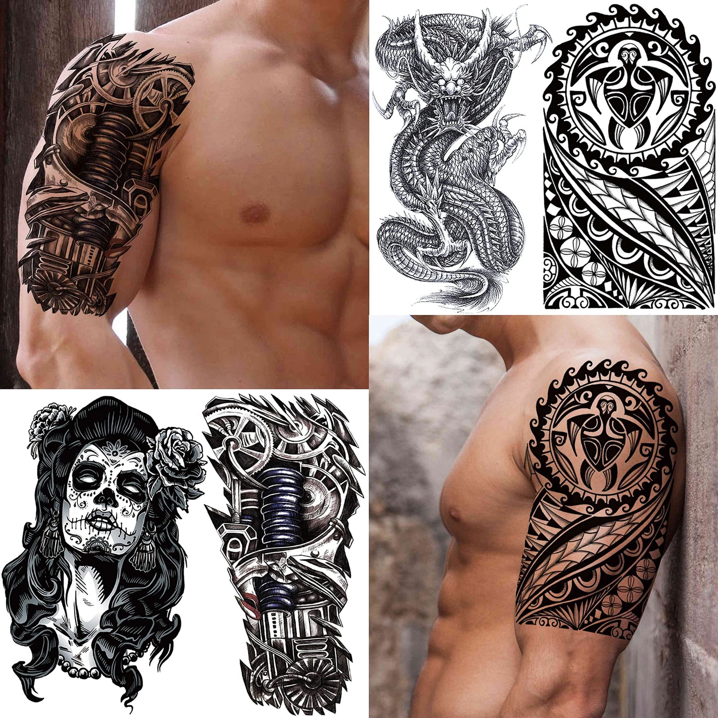 VANTATY 50 Sheets Black Temporary Tattoos For Men Adults Ealge Dragon Lion Wolf Animals For Women Neck Arm Thigh, Fake Small Skull Tattoo Sticker For Kids Children Boys Girls Tatoos