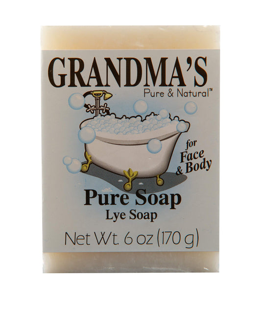 Grandma's Pure Lye Soap Bar - Unscented Face & Body Wash Cleans with No Detergens, Dyes & Fragrances - 6 Ounce (Pack of 1) - 60018