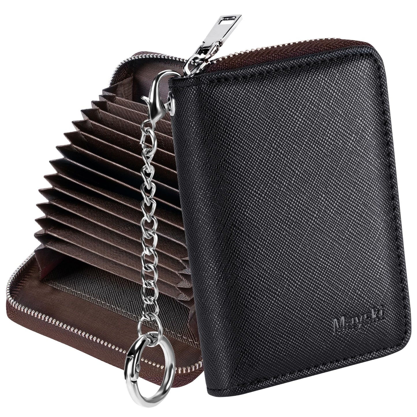 Mayski Credit Card Holder, Zipper Credit Card Wallet for Women, Small Accordion Card Cases Holder, KeyChain Wallet, Black