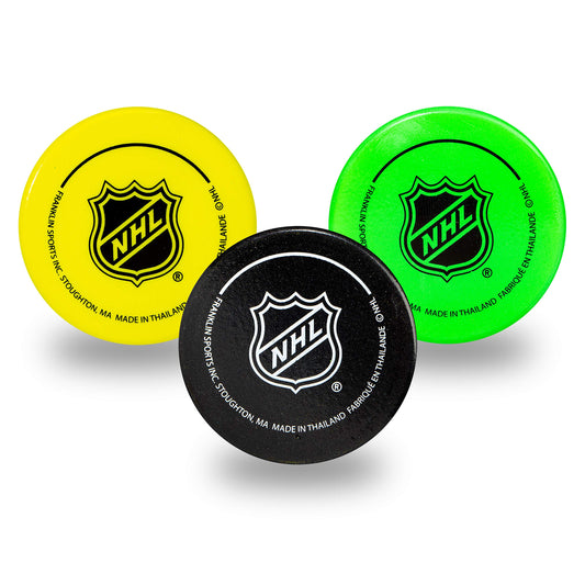 Franklin Sports Mini Foam Hockey Pucks - Indoor Knee Hockey Pucks for Kids - 3 Soft Foam Pack - Assorted Colors