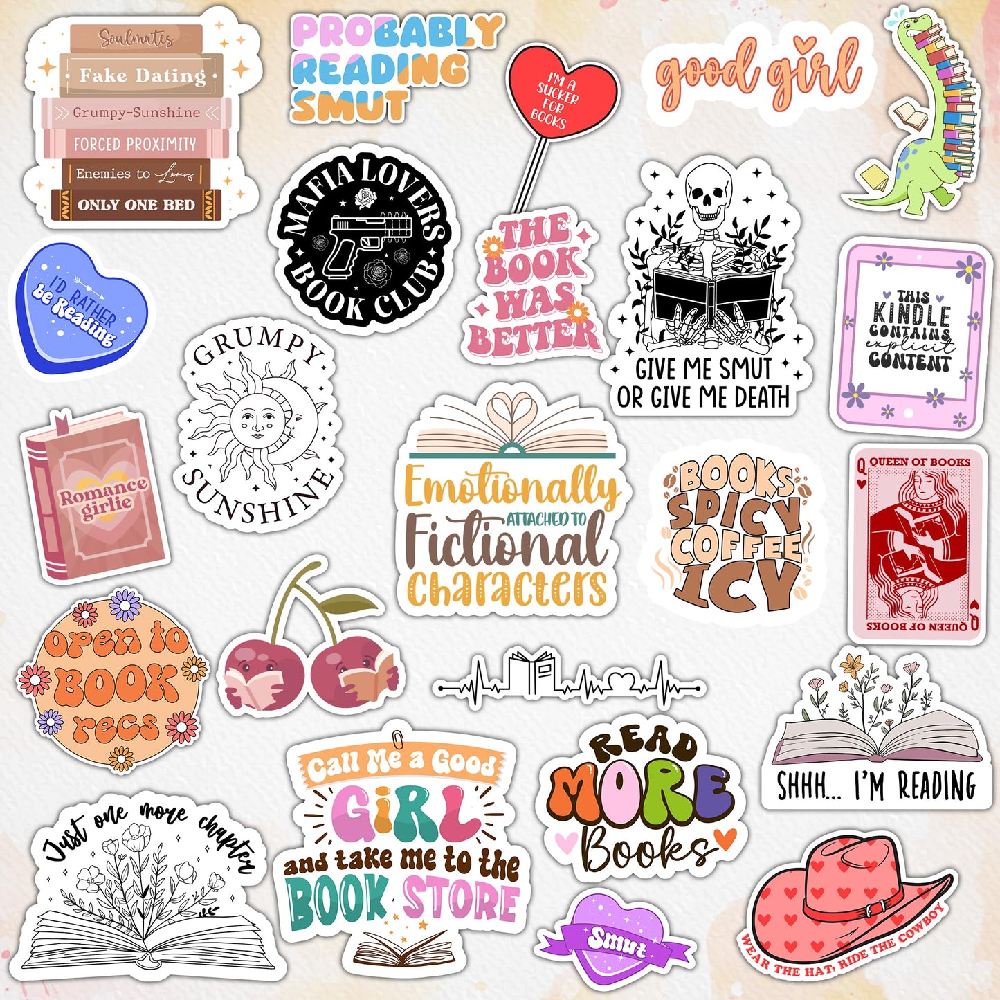 120 PCS Book Stickers for Kindle, Smutty Bookish Sticker Pack for Readers Adult Spicy Booktok Vinyl Decals for Laptop IPAD Ebook Reader Water Bottle Girls Holographic Waterproof Smut Romance