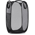 Práctico cesto de malla plegable para ropa sucia con abertura amplia y bolsillo lateral: diseño transpirable, resistente, plegable y que ahorra espacio para guardar ropa. (Negro)