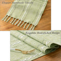 Wracra Rustic Hemstitch Table Runner, Linen Farmhouse Table Runners 72 Inches Long with Tassels for Dining Kitchen Coffee Table Decor, Party and Dresser Decor (Sage Green, 13"×72")