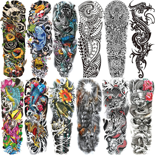 Aresvns Temporary Sleeve Tattoo for Men and Women (L19“xW7”),Waterproof Realistic Fake Tattoos Long lasting,Full Arm Temporary Tattoos,