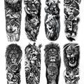 PADOUN Animal Temporary Tattoo Sleeve, 8-Sheet Large Temporary Tattoos Women Full Sleeve Temporary Tattoos, Wolf Lion Tiger Tattoos for Adults Men Waterproof Black