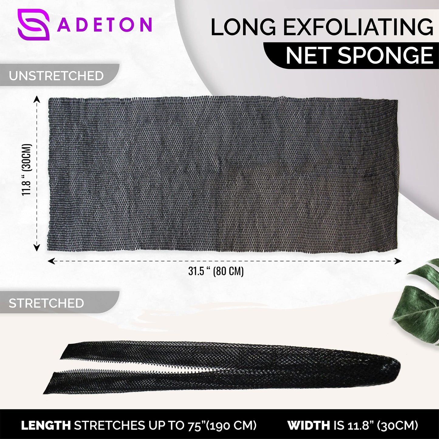 Adeton African Net Sponge, Authentic, Real, Black Owned, Exfoliating Bath Wash Cloth, Long Sponge, Body Exfoliator, Sapo, Shower Bath Accessories, Back Foot Scalp Scrub, Flat Dead Skin Remover (Black)