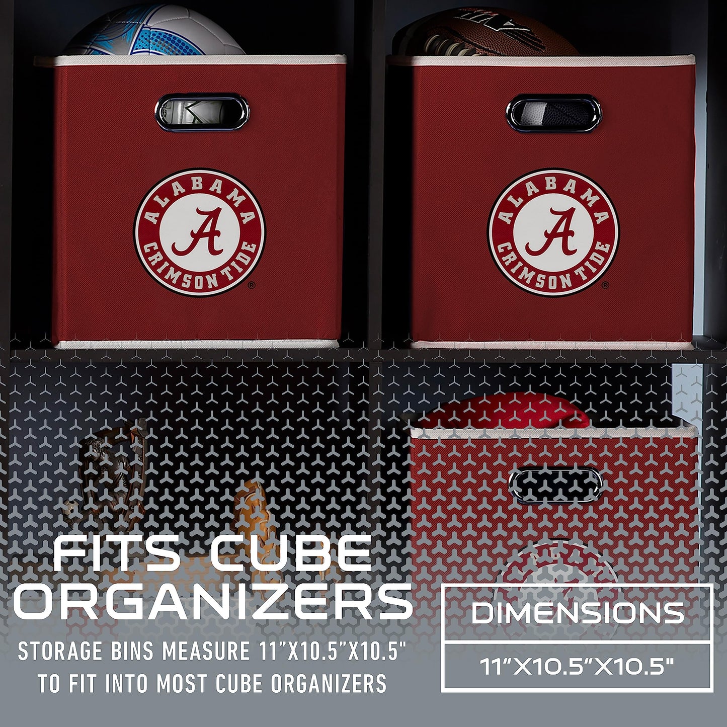 Contenedor de almacenamiento plegable Franklin Sports NCAA Alabama Crimson Tide - Organizadores de estantes de contenedores de almacenamiento hechos a medida - 10,5" x 10,5"