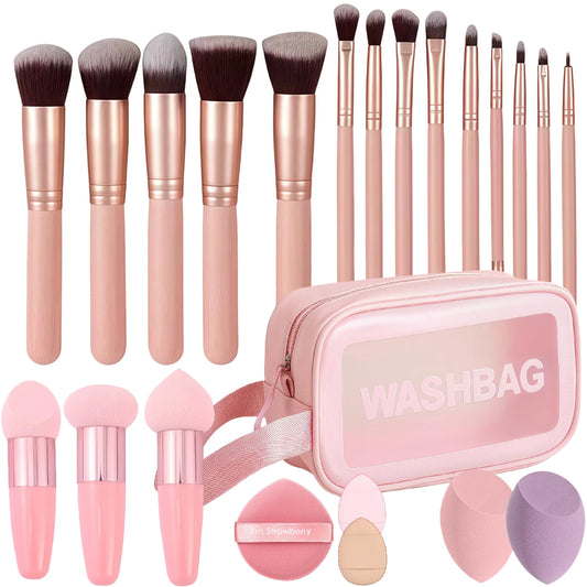 Makeup Brushes Pink wooden Makeup Brushes,14pcs make up brushes for girls Set Premium Synthetic Foundation Brushes Blending Face Powder Eye Shadow Concealer Make Up Brushes Tool Storage Bag (pink)