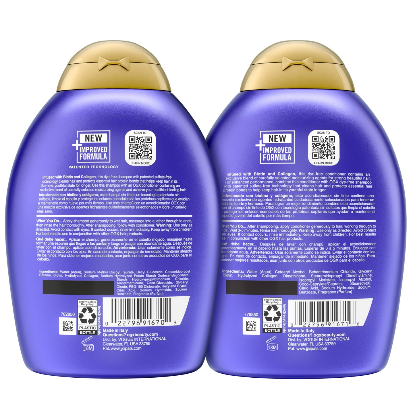 OGX Thick & Full + Biotin & Collagen Shampoo & Conditioner Set, (packaging may vary), Purple, 13 Fl Oz (Pack of 2)