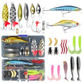 EXAURAFELIS - Kit de 29 señuelos para pesca en agua salada, kit de aparejos de cebo para lubina, accesorios de pesca de trucha y salmón, caja de aparejos que incluye señuelos de cuchara, gusanos de plástico blando, crankbait, anzuelos de pesca