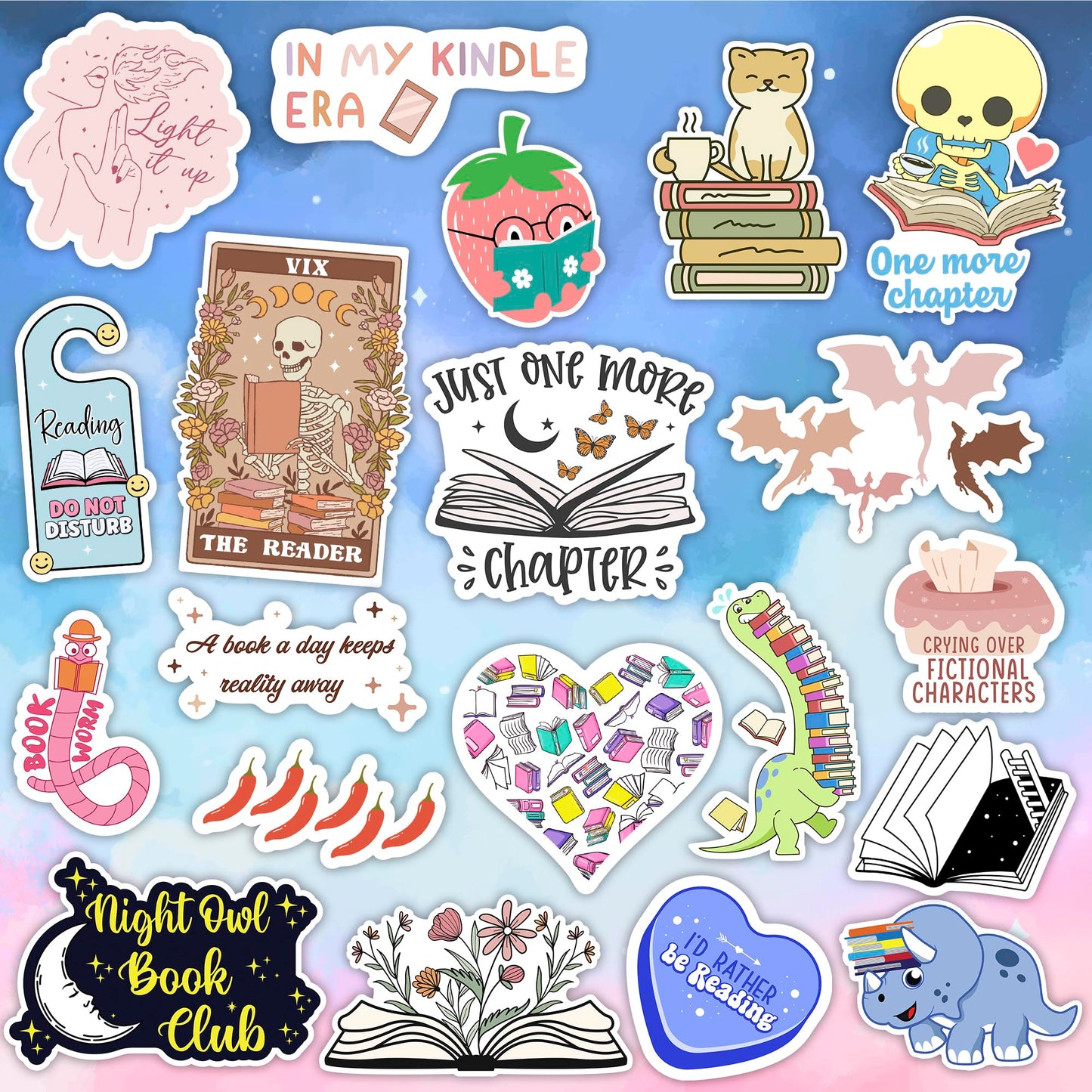 100 PCS Book Stickers for Kindle, Bookish Sticker Pack for IPAD, Laptop, Ebook Readers Cute Booktok Vinyl Decals Water Bottle Girls Holographic Waterproof Smut Romance