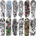 Aresvns Cool Sleeve Tattoo Temporary, 12Pcs Halloween Full Arm Fake Tattoos for adults, Large Fake Tattoos That Look Real