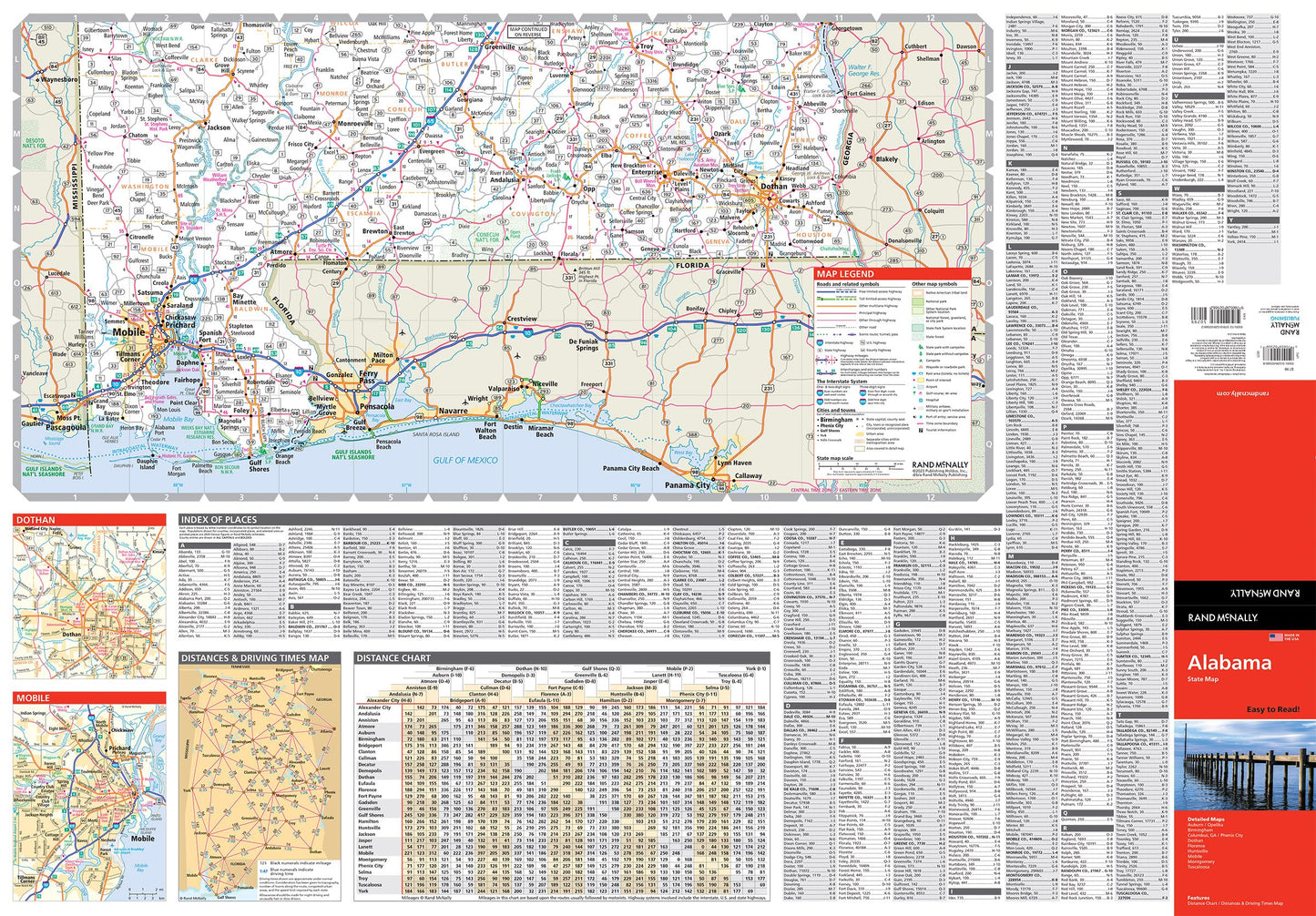 Rand McNally Fácil de leer: Mapa del estado de Alabama