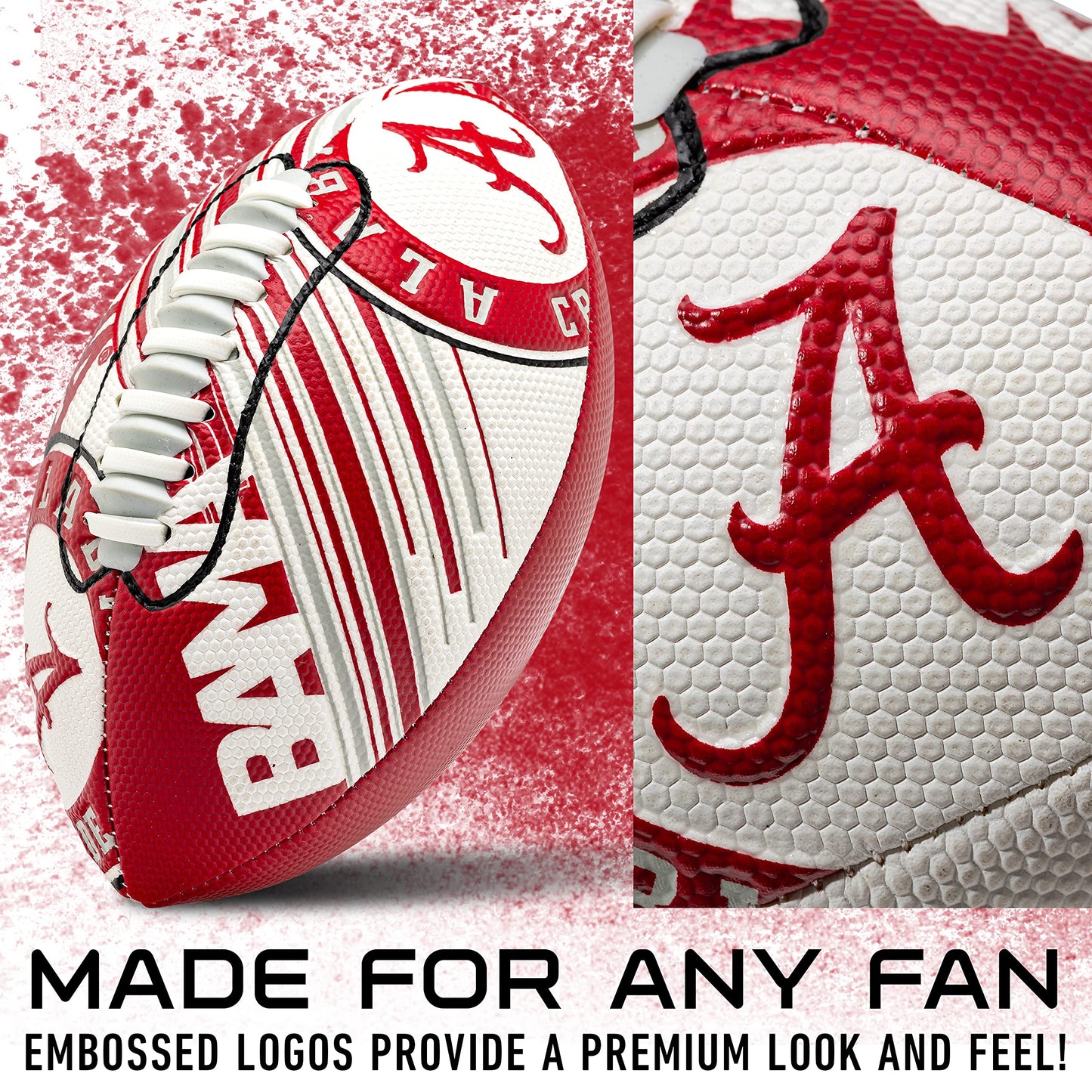 Balón de fútbol Franklin Sports Alabama Crimson Tide - Minibalón de fútbol para jóvenes - Balón de fútbol de 8,5" - Textura de fácil agarre SPACELACE - ¡Perfecto para niños!